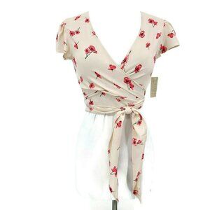 New Flynn Skye That's a Wrap Crop Wrap Top Womens S Red Floral Rayon